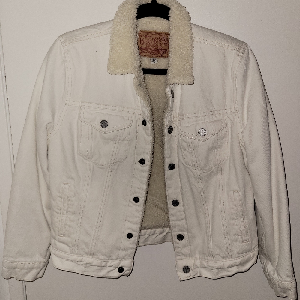 Lucky brand white sherpa denim jacket, size medium